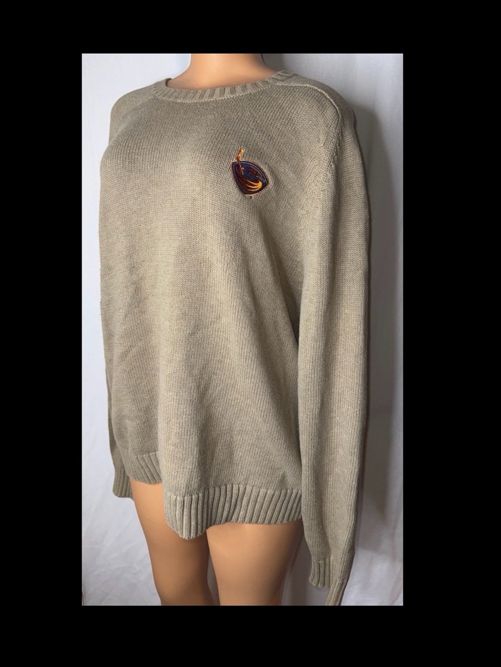Lands' End Neutral Beige Crewneck Sweater with Embroidered